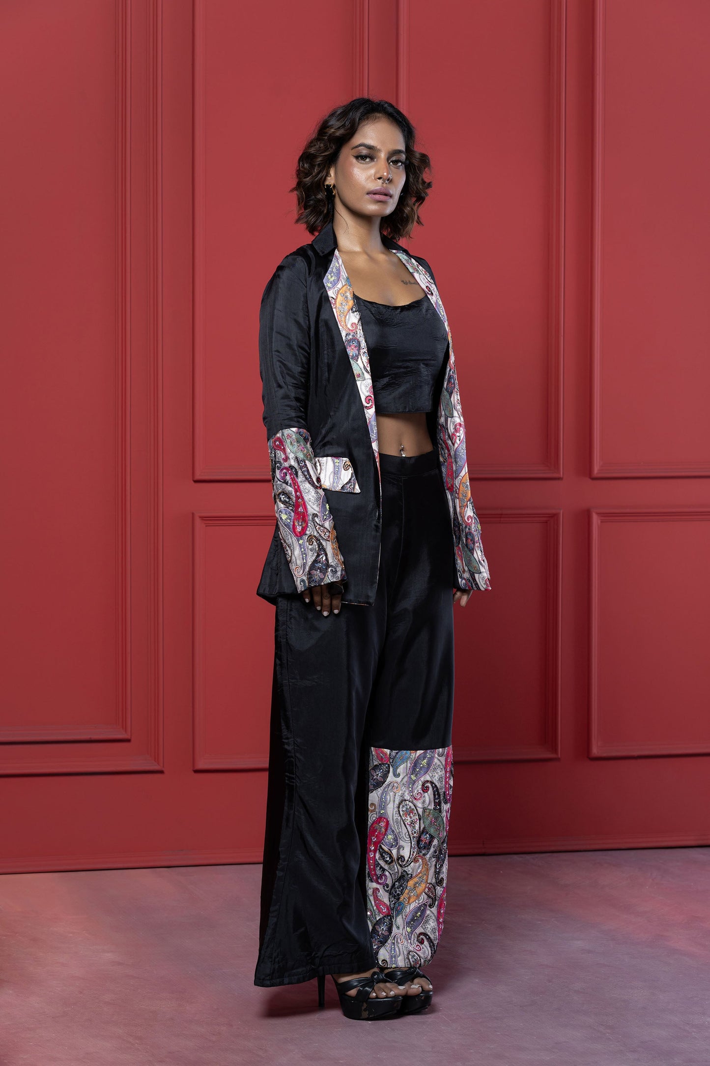 Black Patchwork Palazzo Set