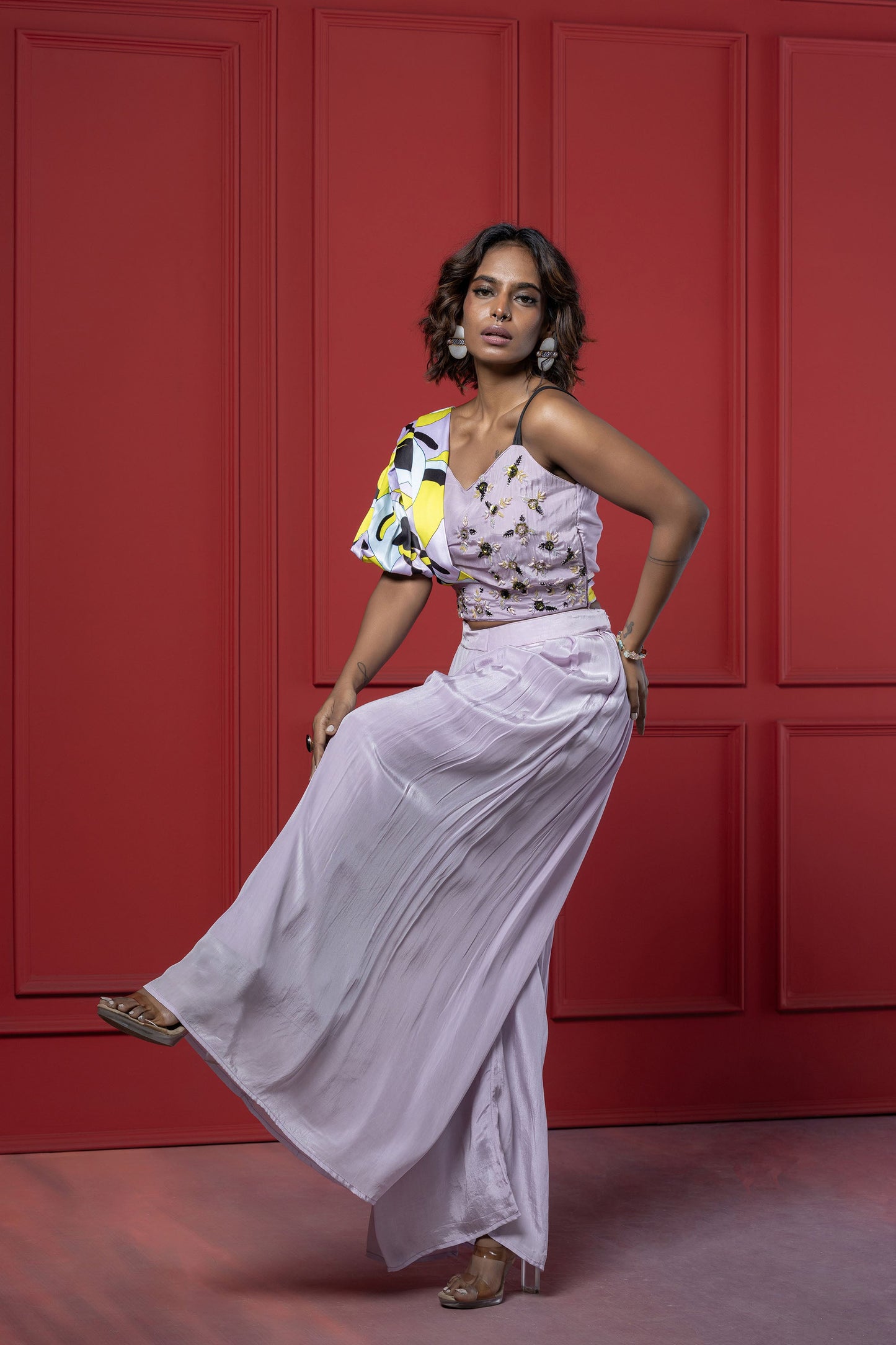 Lilac Abstract Print Palazzo Set