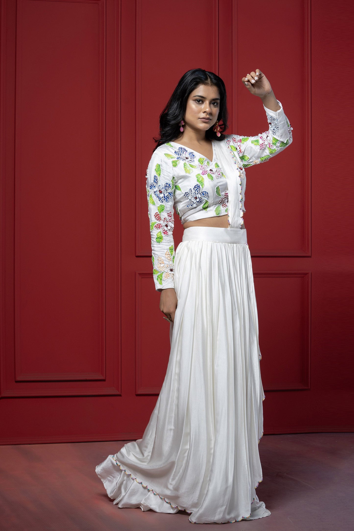 White Upada Silk Hand-Painted Saree