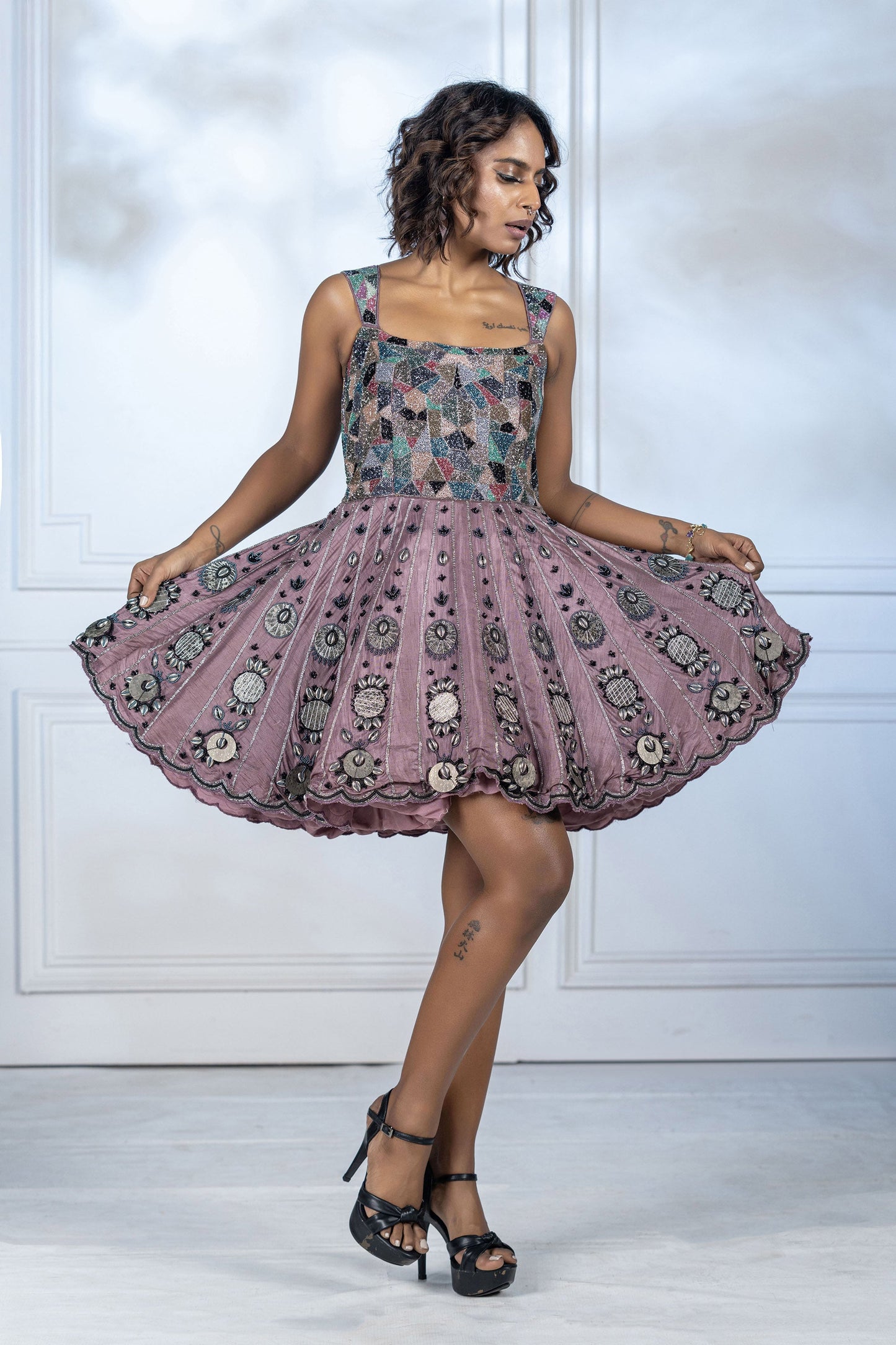 Muave Purple Boho Style Dola Silk Frock