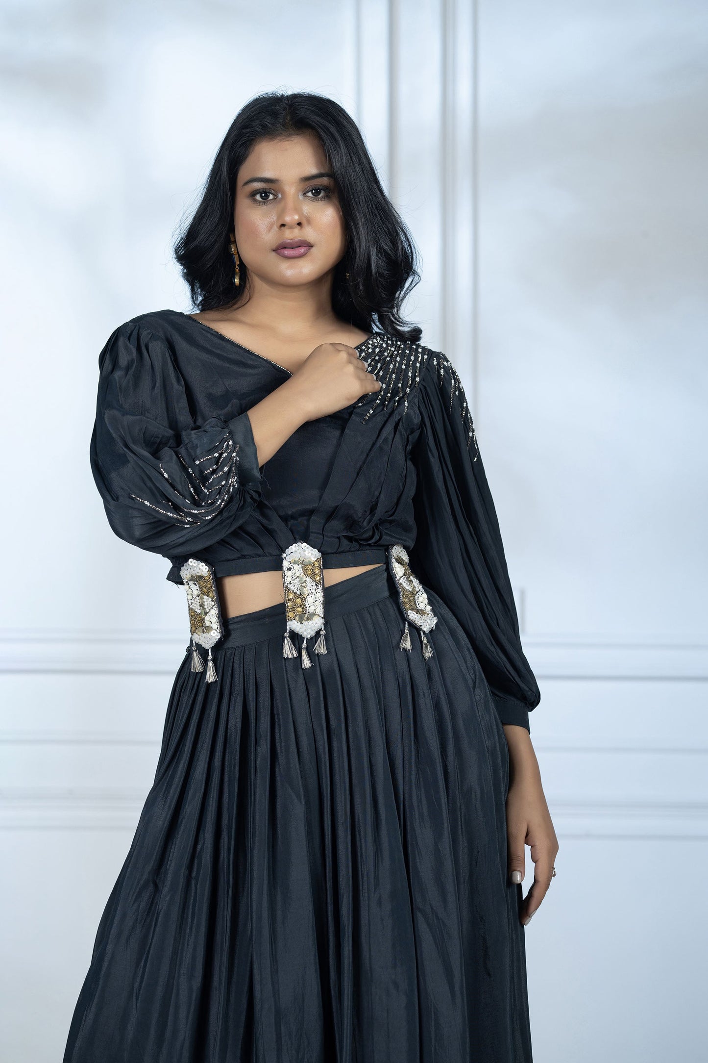 Navy Blue High-Low Skirt Set