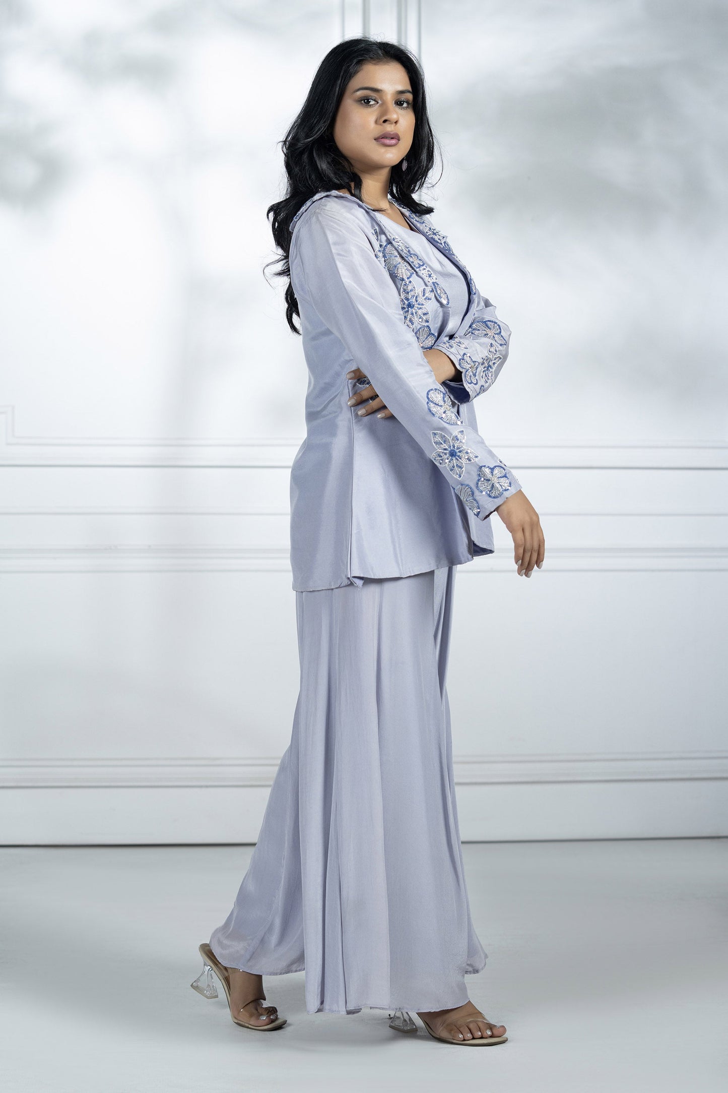 Lilac Upada Silk Blazer Set