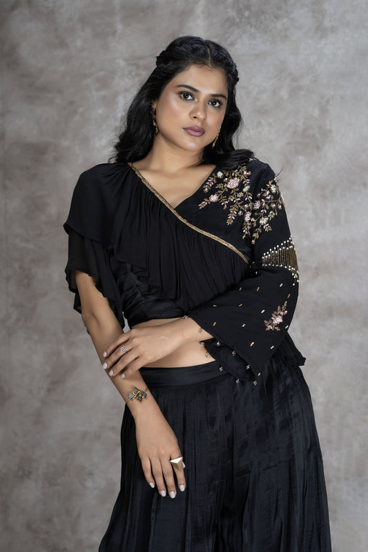 Black Ruffled Radiance Palazzo Set