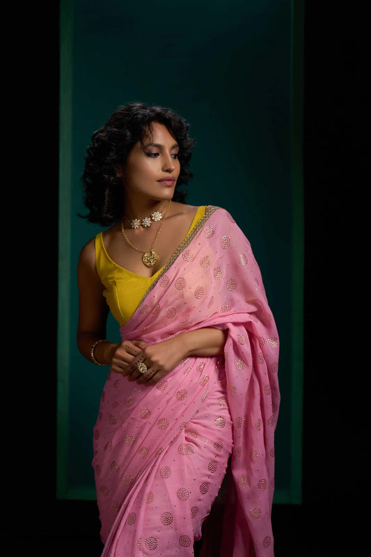 Rose Pink Pure Georgette Saree