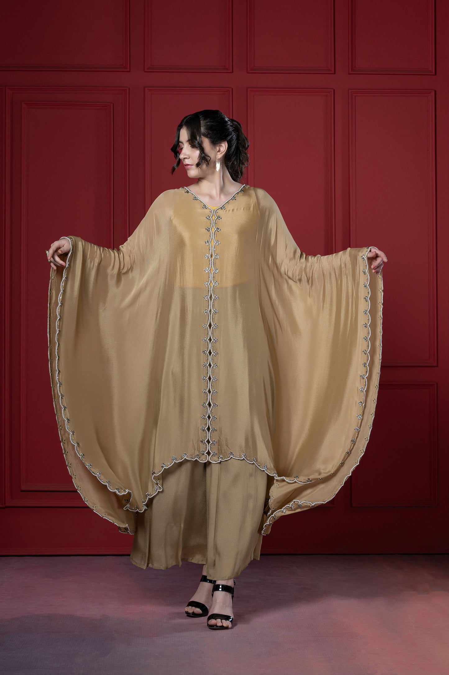 Golden Chinnon kundan Kaftan Set