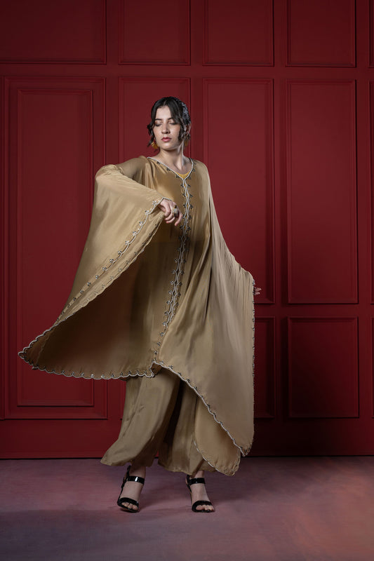 Golden Chinnon kundan Kaftan Set