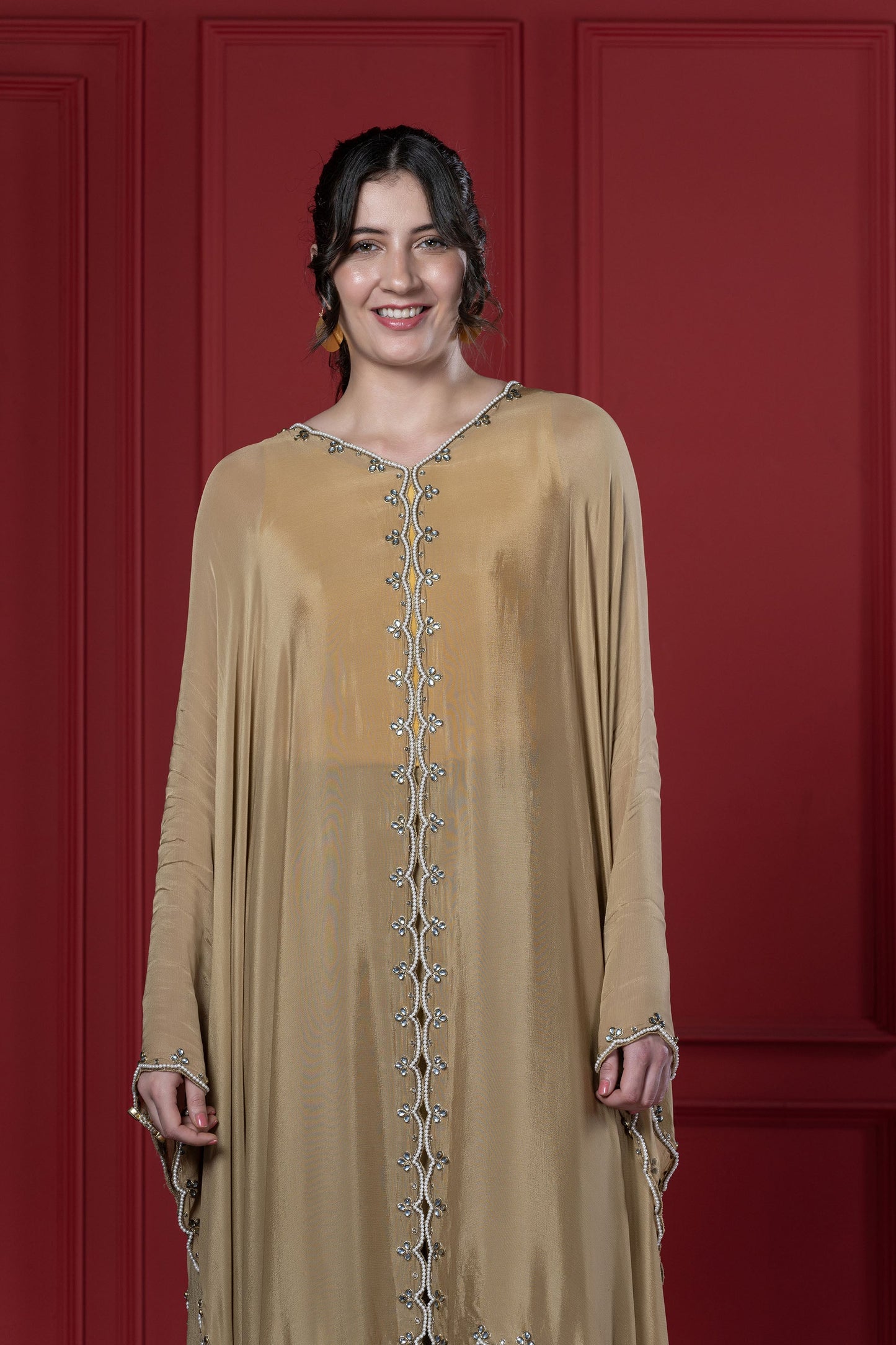 Golden Chinnon kundan Kaftan Set