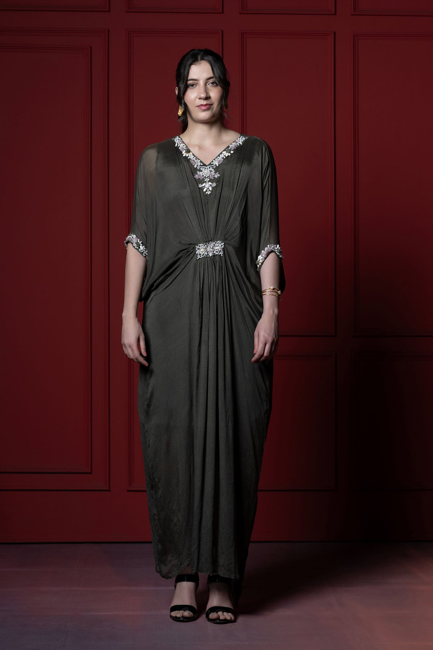 Olive Green Gathered Kaftan Tunic