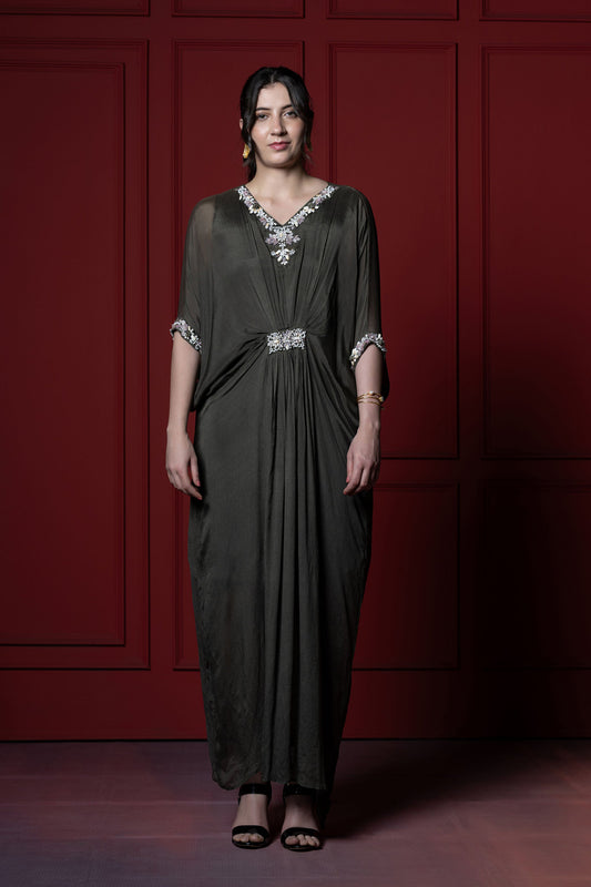 Olive Green Gathered Kaftan  Tunic