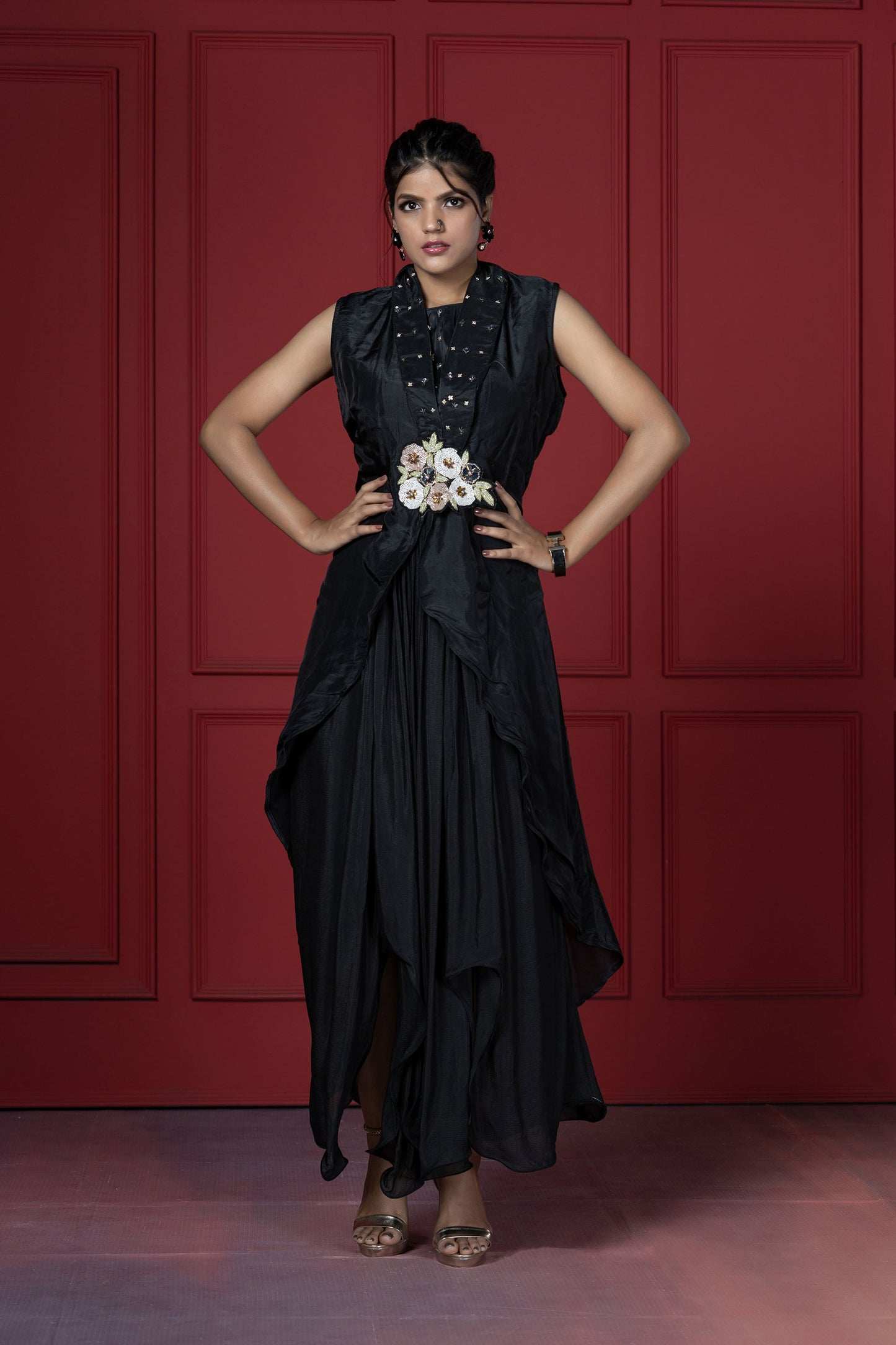 Black Indo Western Long Gown Jacket