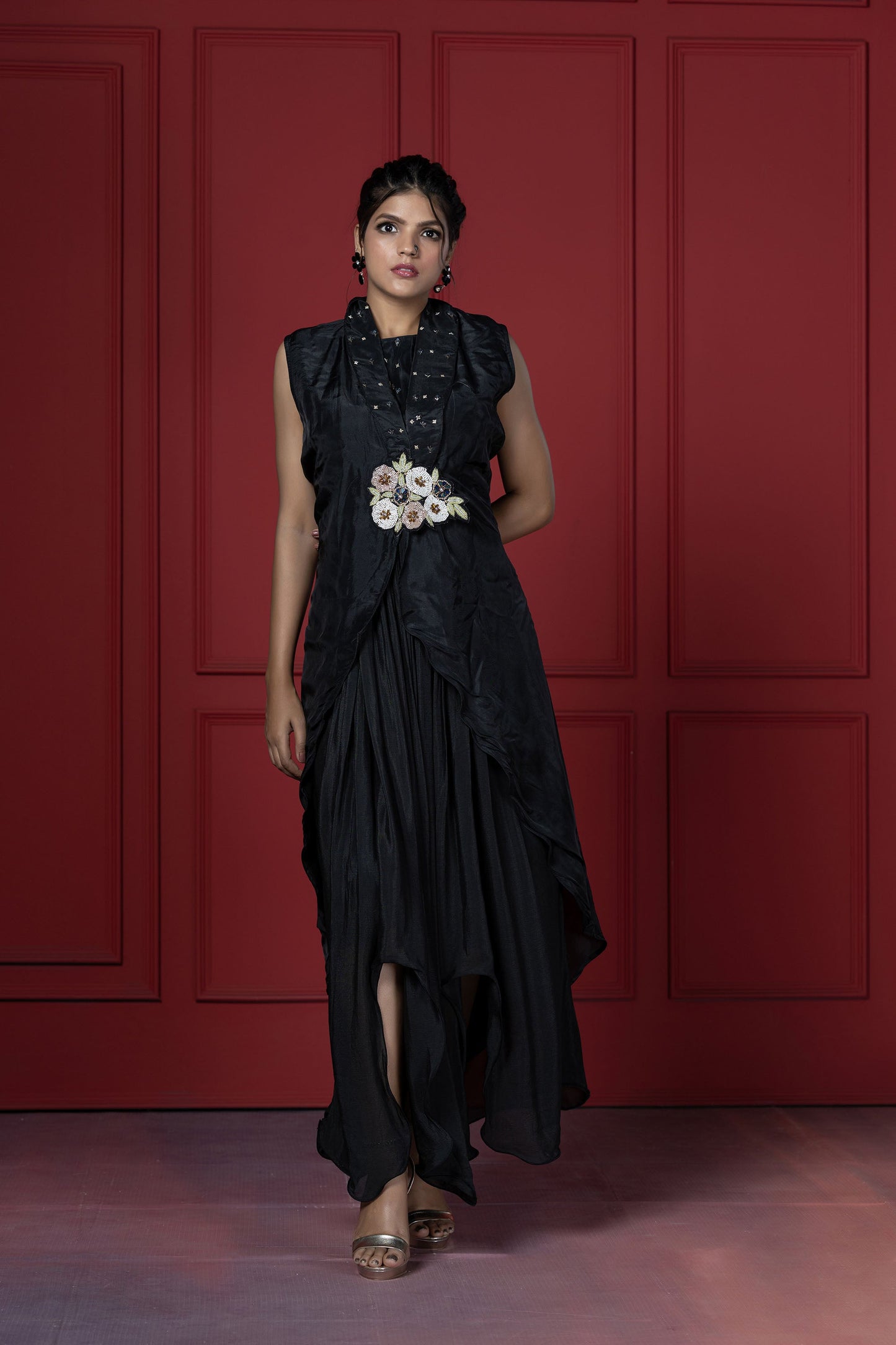 Black Indo Western Long Gown Jacket