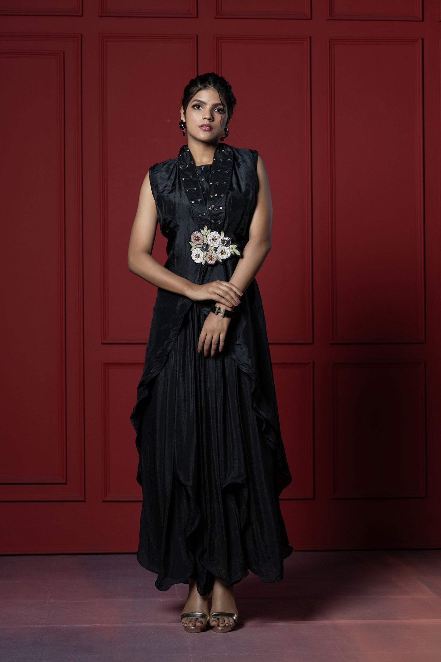 Black Indo Western Long Gown Jacket
