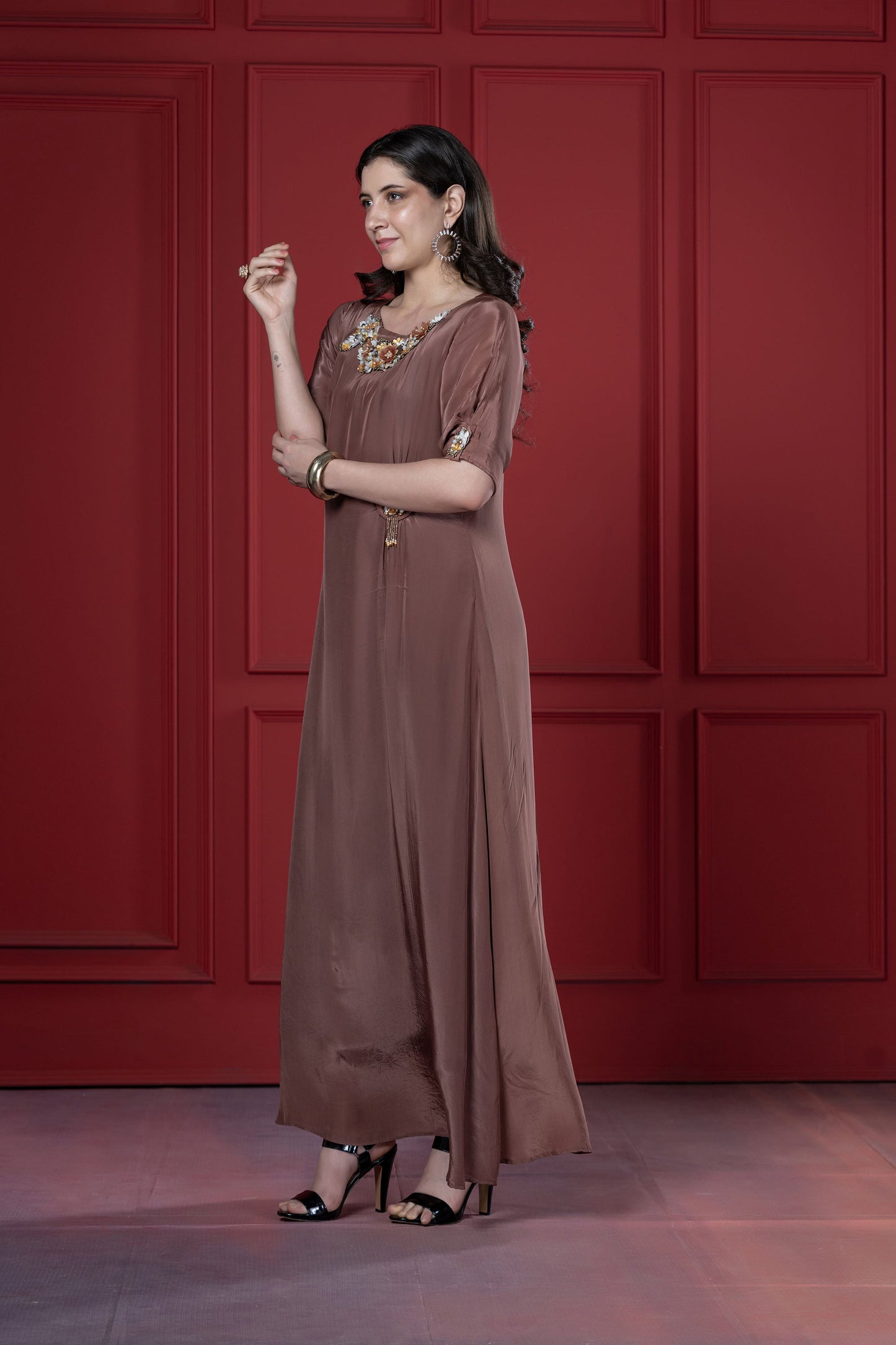 Mauve 3D Side-Knot Flower Tunic
