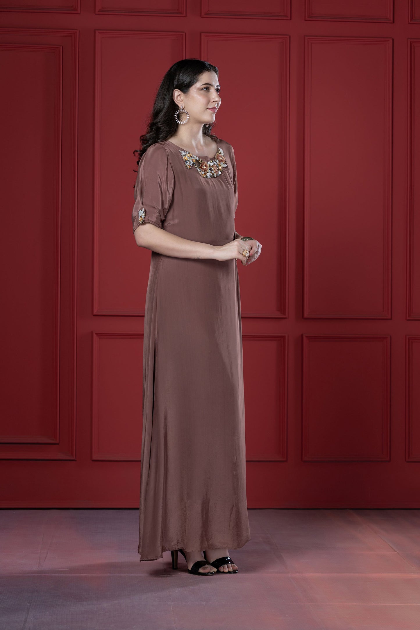 Mauve 3D Side-Knot Flower Tunic