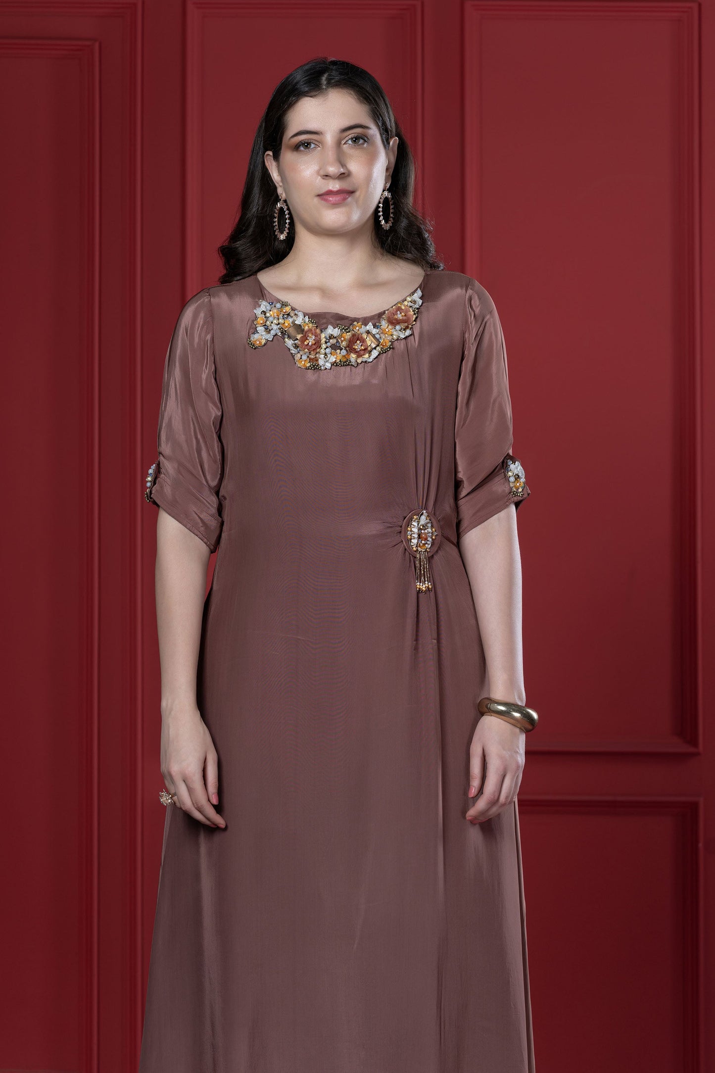 Mauve 3D Side-Knot Flower Tunic