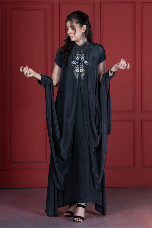 Grey Crepe Long Cuffs Tunic