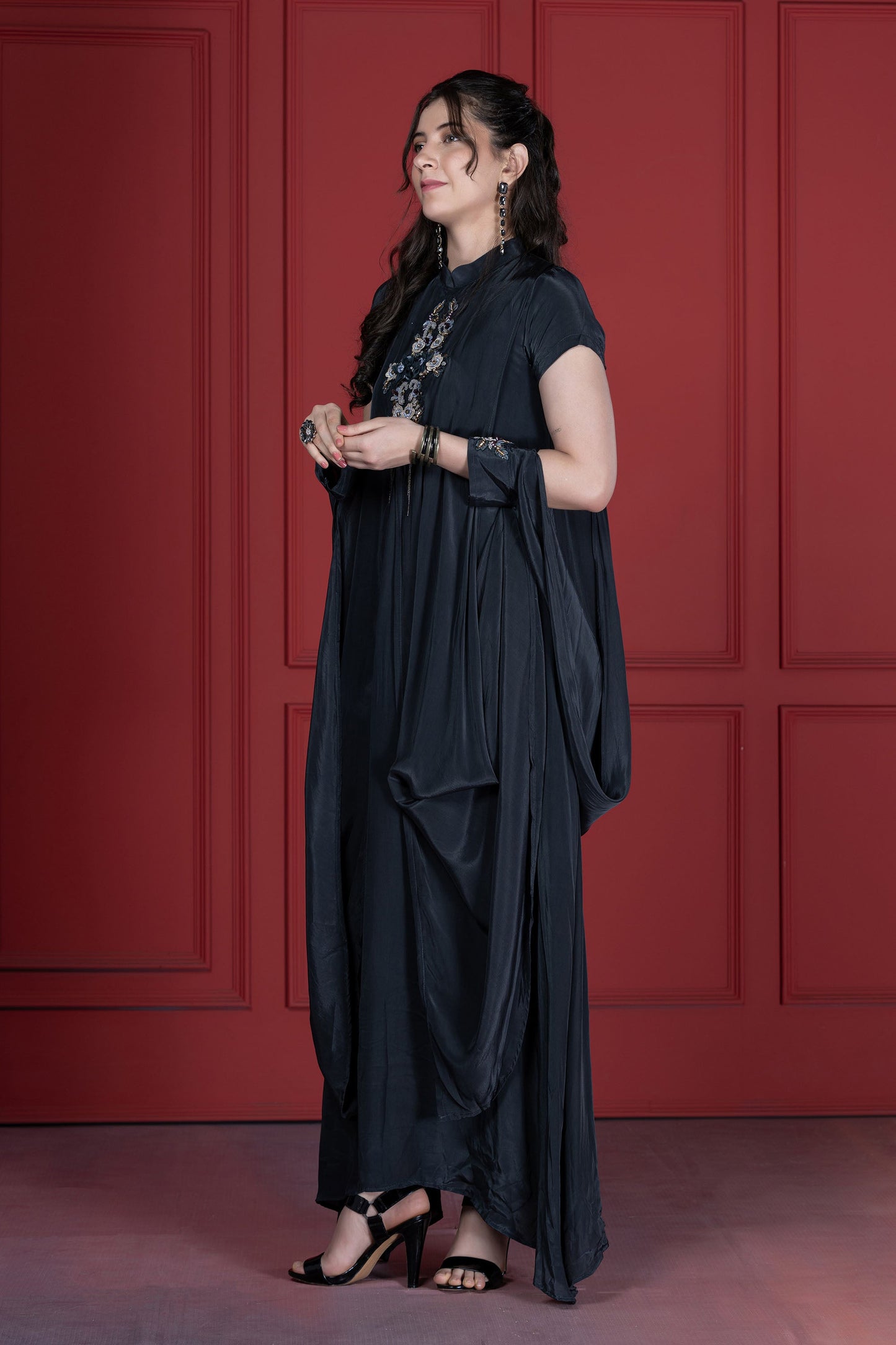 Grey Crepe Long Cuffs Tunic