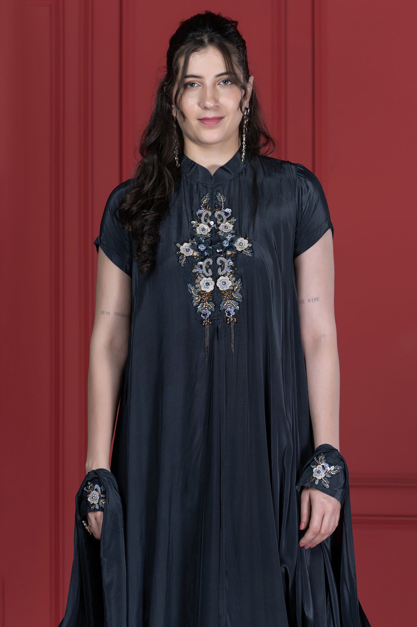 Grey Crepe Long Cuffs Tunic