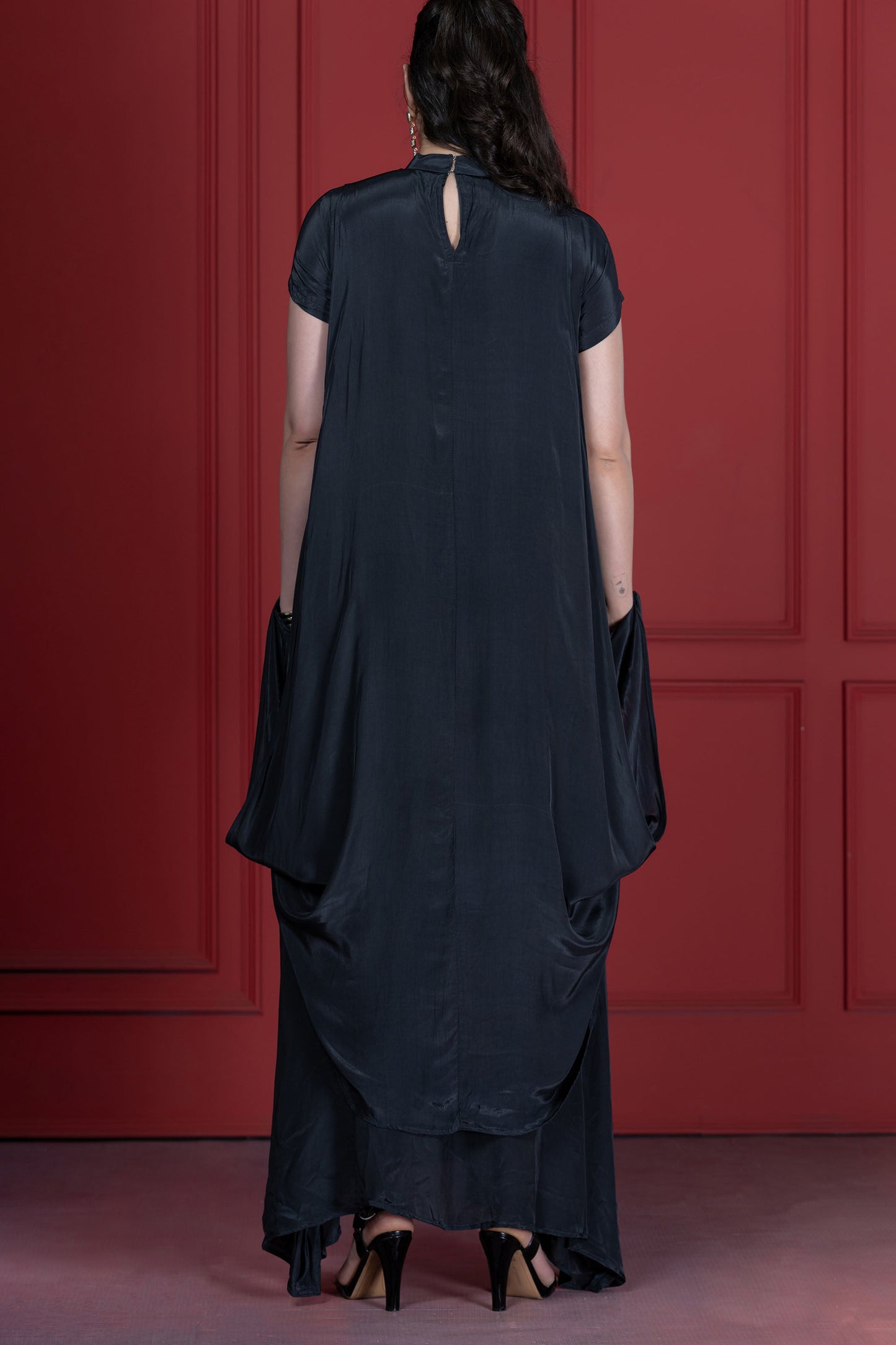 Grey Crepe Long Cuffs Tunic