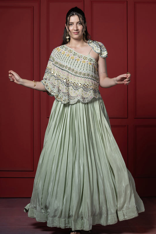 Mint Green Detachable Cape Style Gown