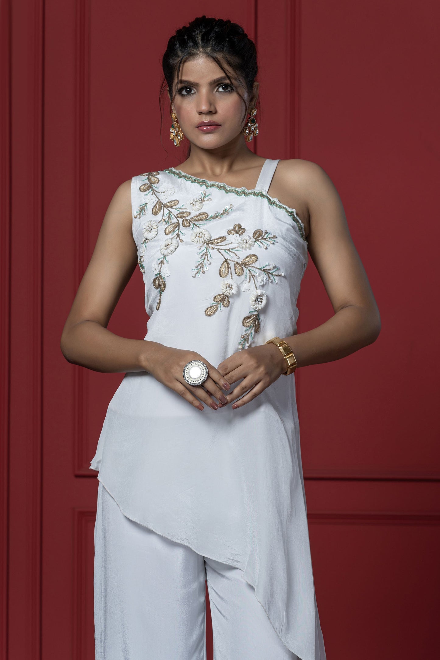 White Asymmetric Palazzo Set