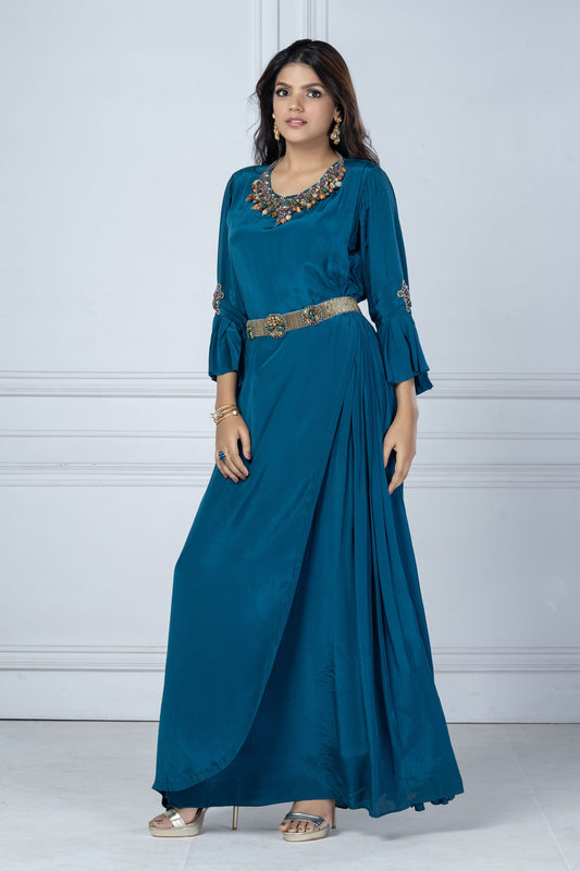 Teal blue crystal Necklace Tunic