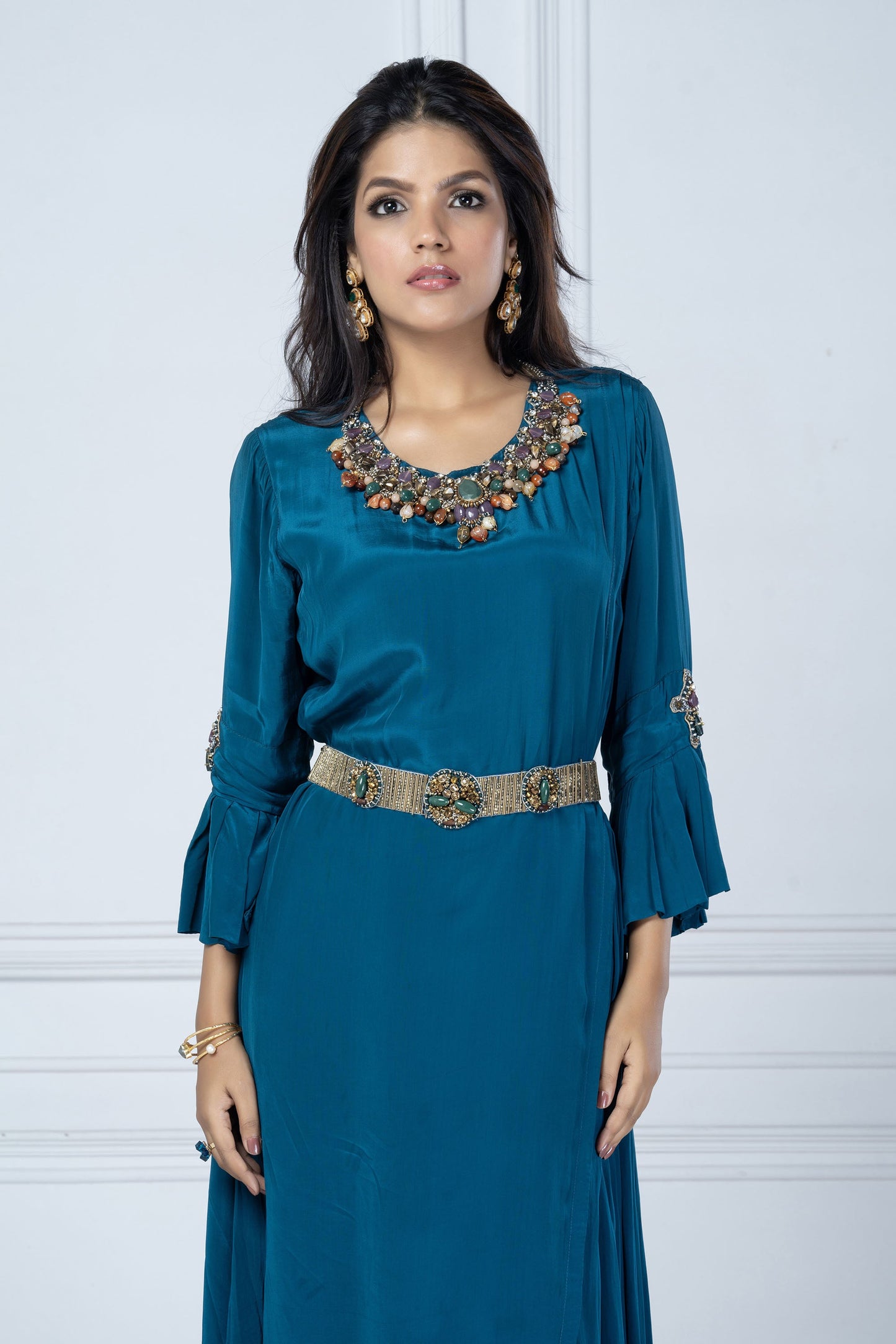 Teal blue crystal Necklace Tunic
