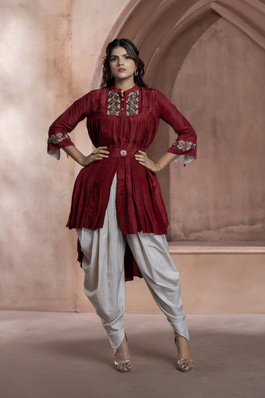 Maroon Indowestern Dhoti Set