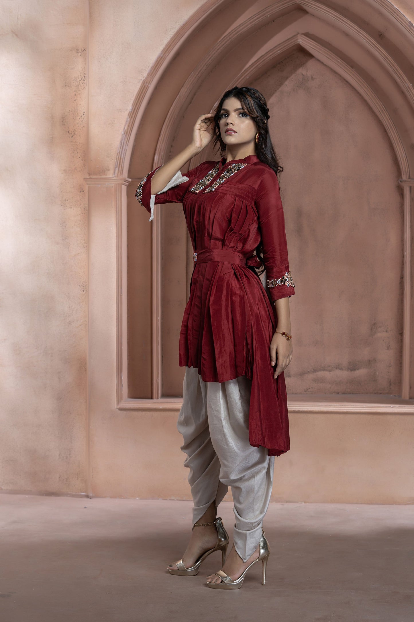 Maroon Indowestern Dhoti Set