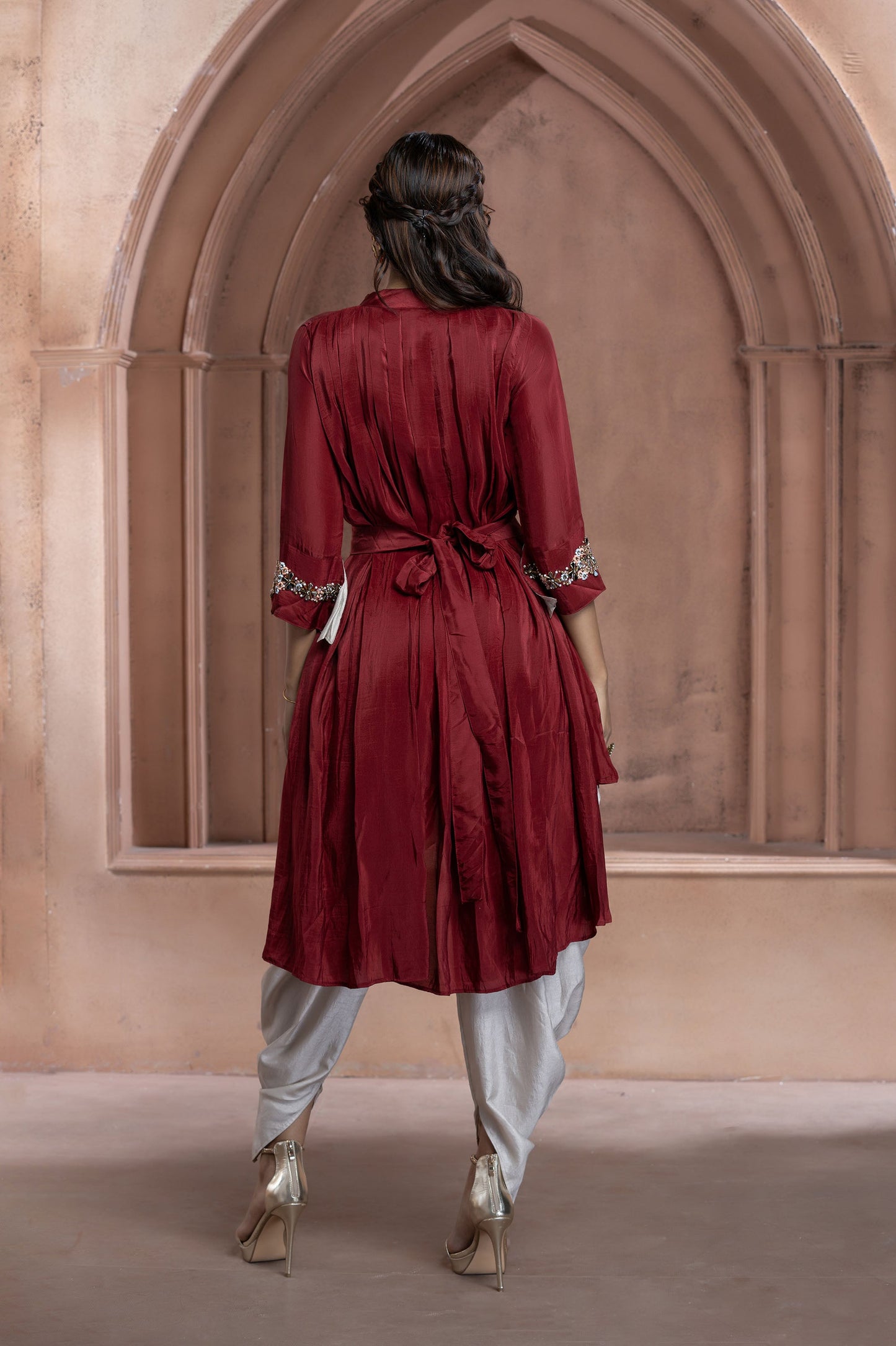 Maroon Indowestern Dhoti Set