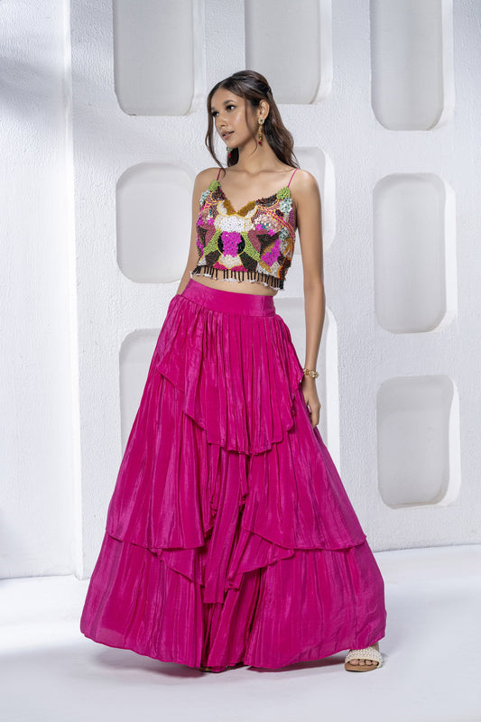 Fuchsia Crepe Lehenga Set