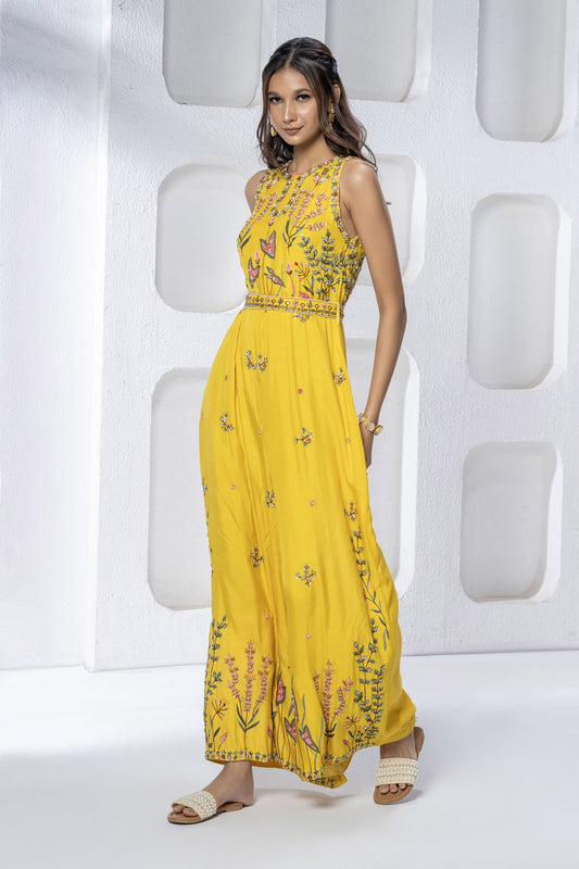 Yellow Dola Silk Vibrant Jumpsuit