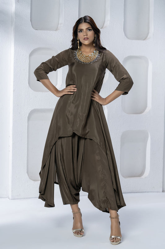 Brown Crepe Afghani Tunic