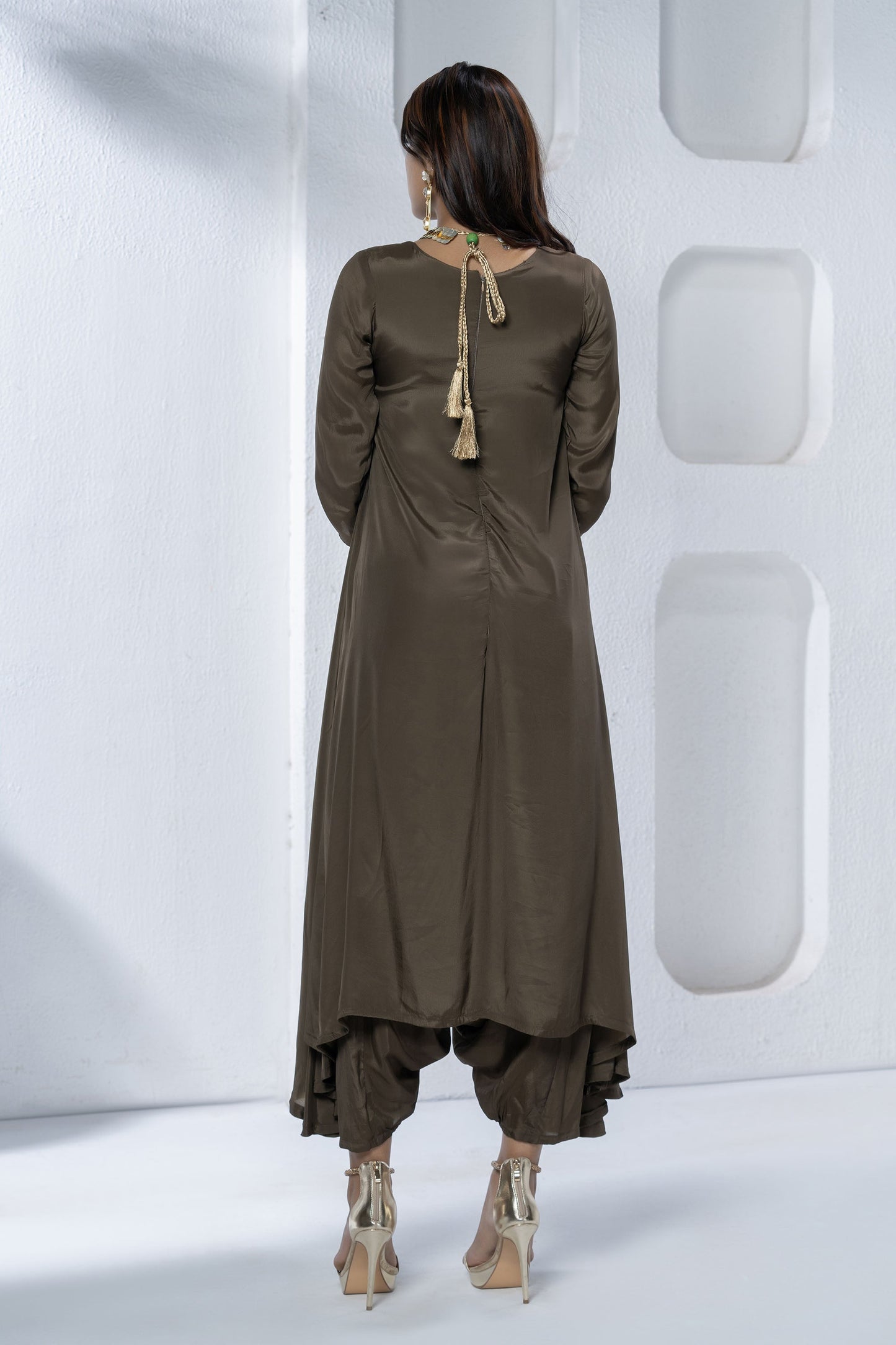 Brown Crepe Afghani Tunic