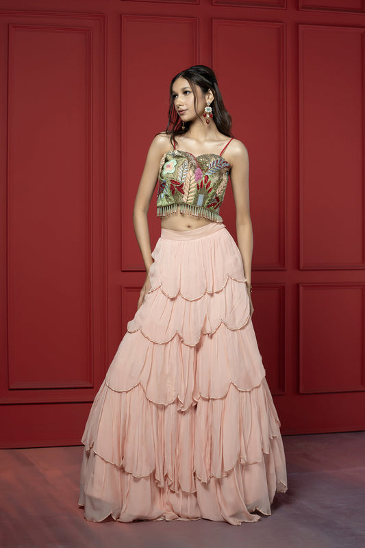 Peach Princess Thread work Viscose Skirt Set