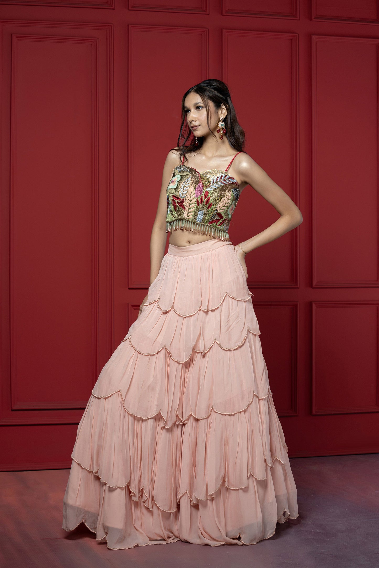 Peach Princess Thread work Viscose Skirt Set