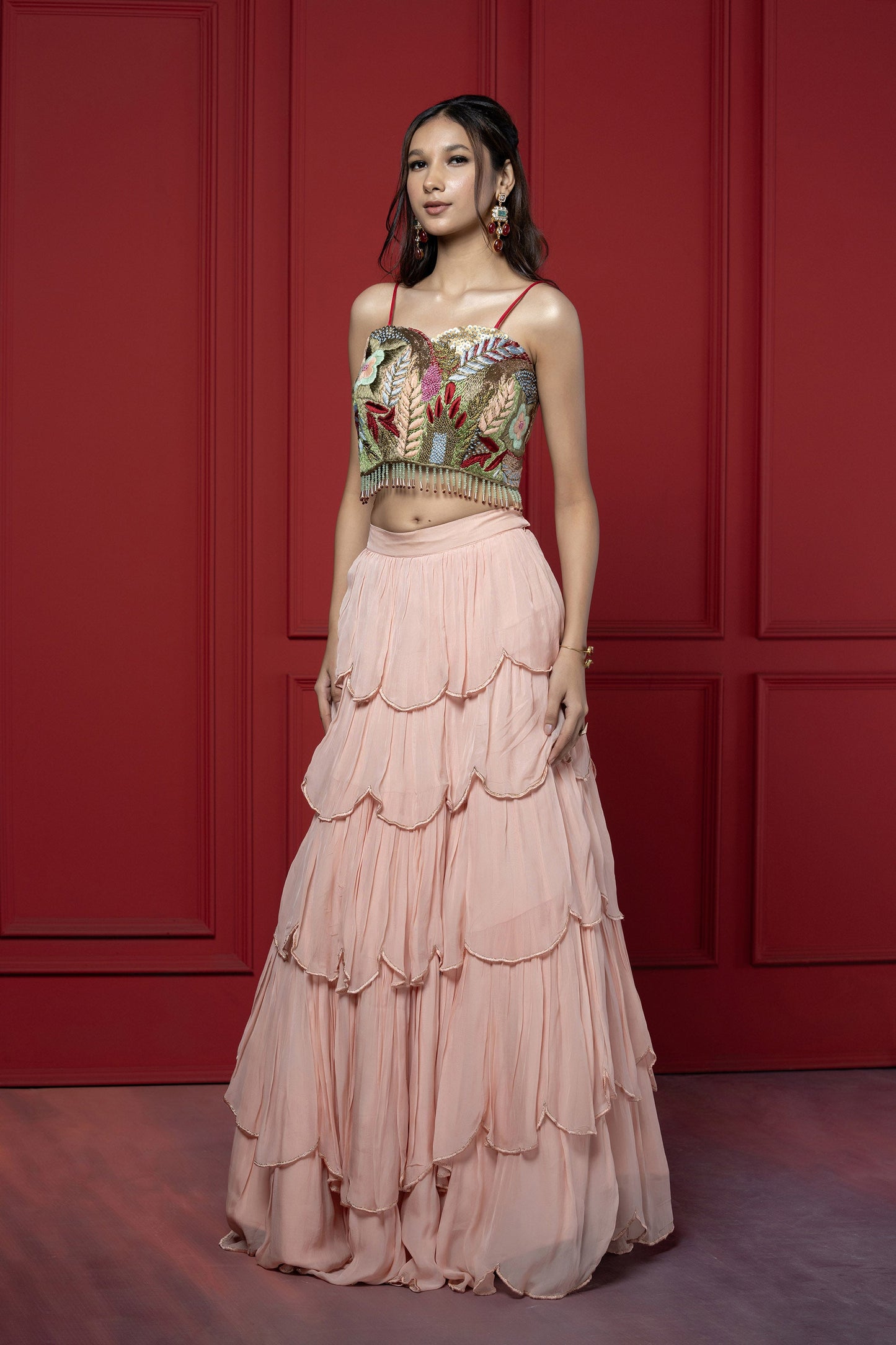 Peach Princess Thread work Viscose Skirt Set