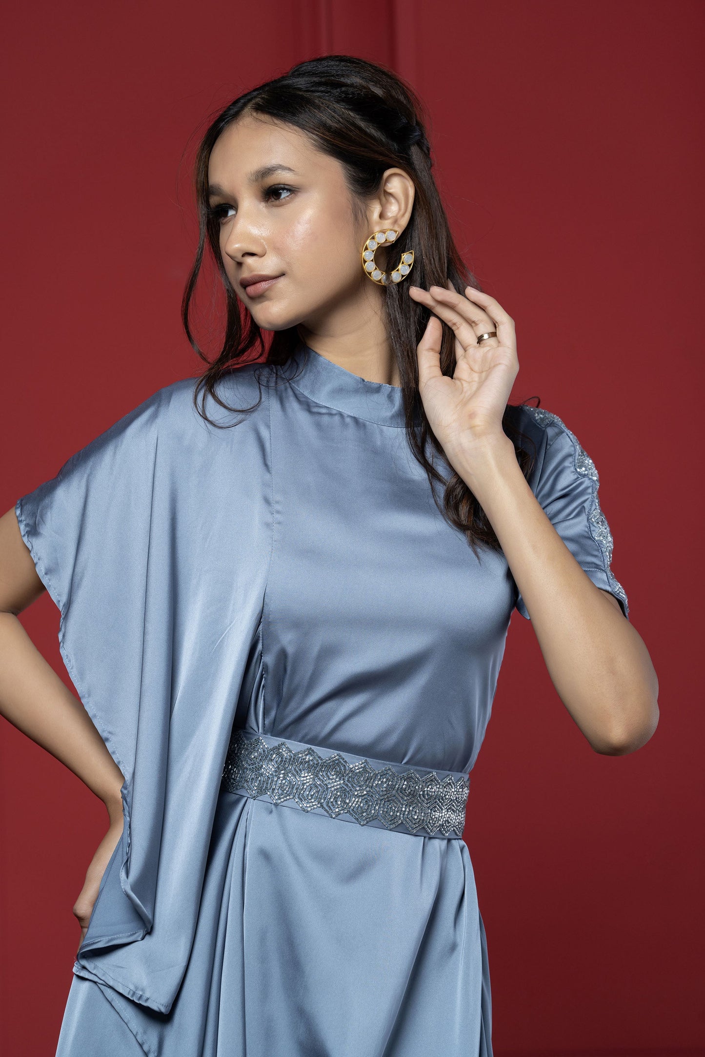 Pearl Blue Satin Royal Tunic