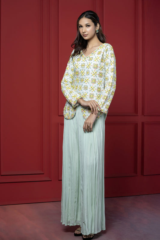 Sea Green Embroidered Georgette Peplum Set