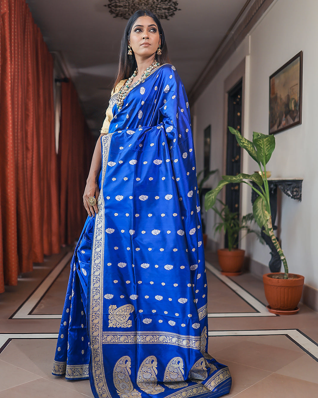 Royal Blue Handwoven Kadwa Katan Pure Silk Saree