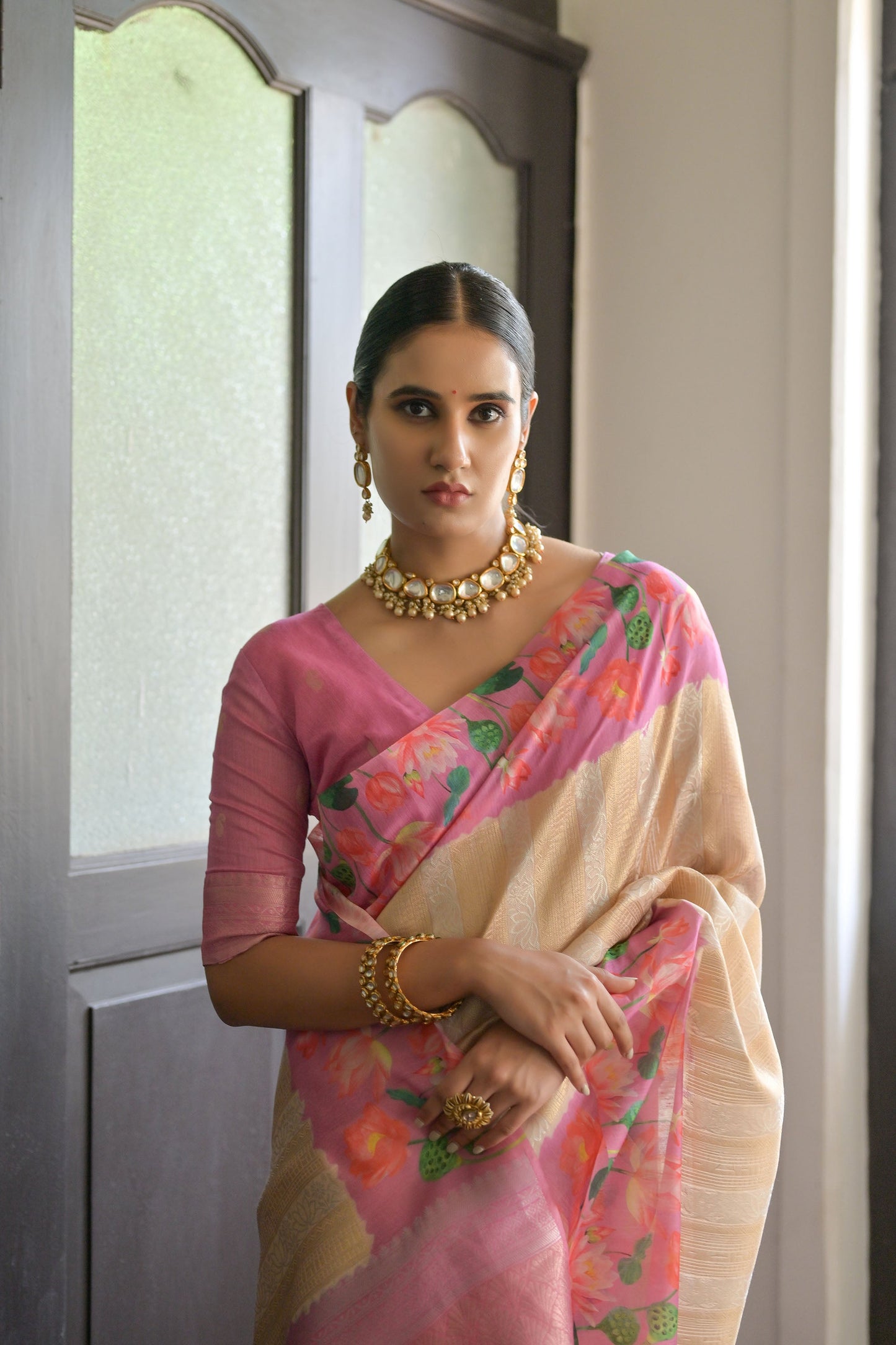 Sonita Flower Pink Banarasi Silk Zari woven Saree