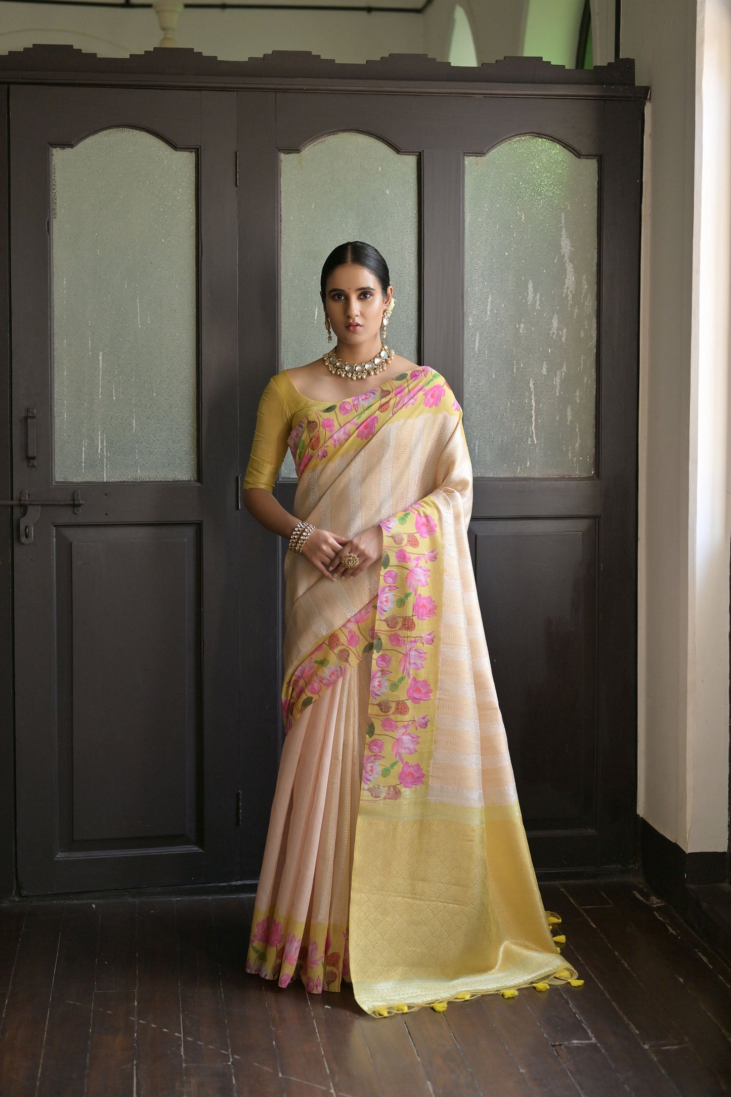 Sonita Flower Yellow Banarasi Silk Zari woven Saree