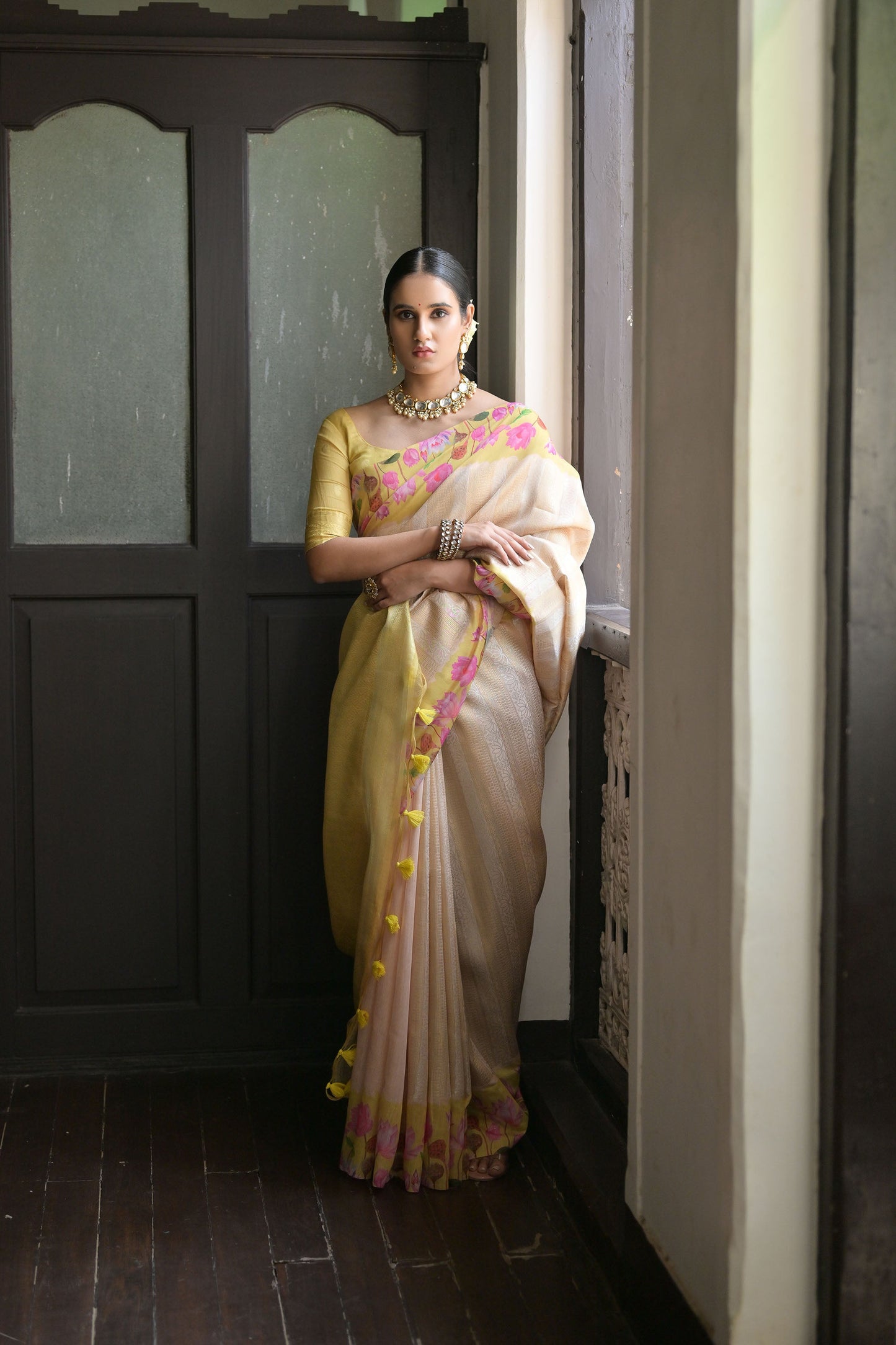 Sonita Flower Yellow Banarasi Silk Zari woven Saree
