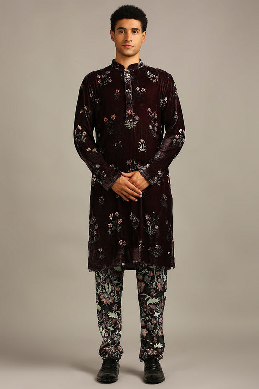 Maroon Pastel floral printed kurta set