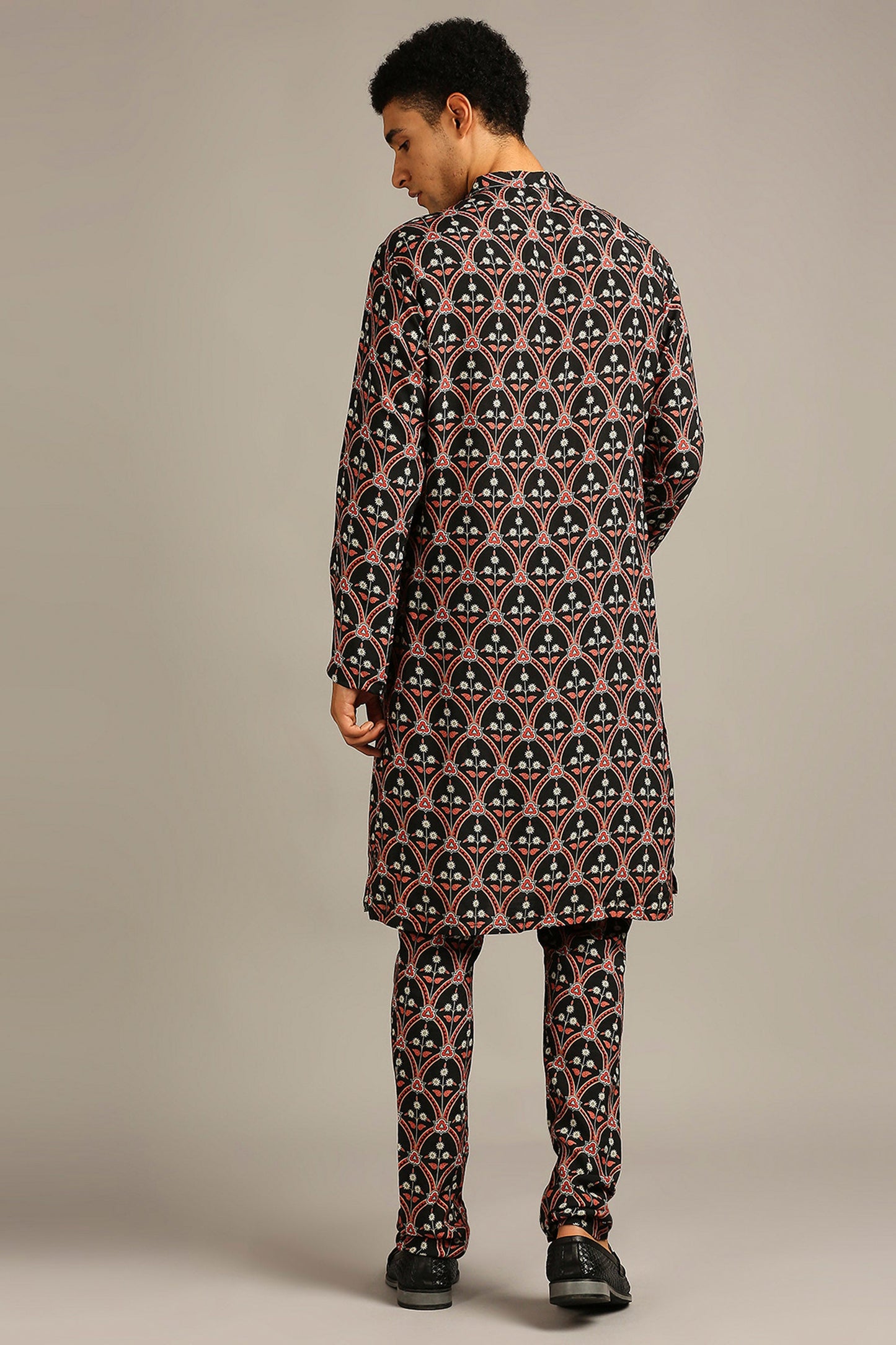 Black Ethnic folklore printed kurta set