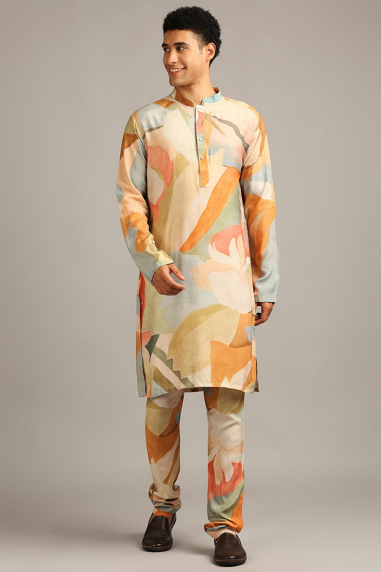 Multi color Conversational printed bundi with kurta set