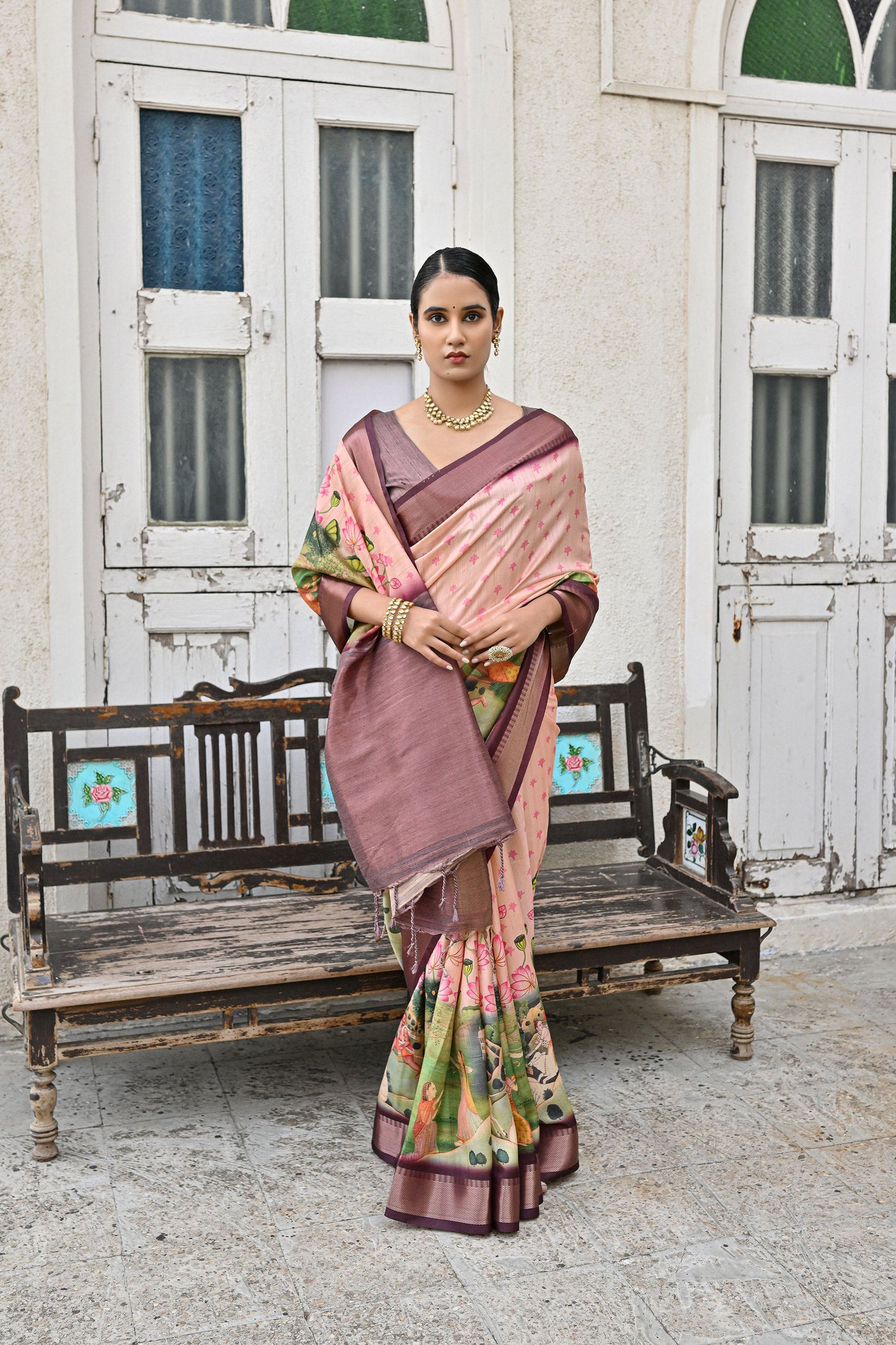 Tanika Peach Soft Tussar Silk Zari Woven Saree