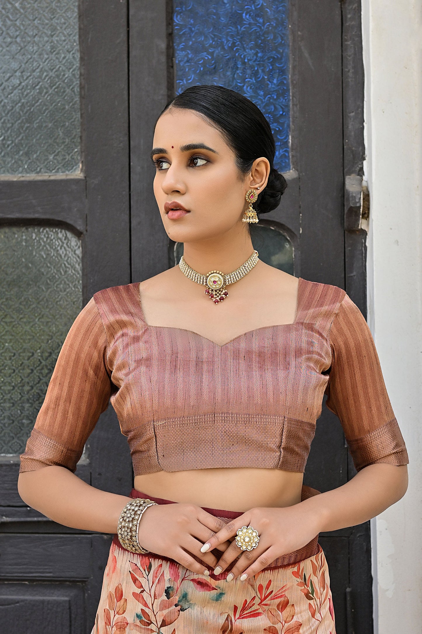 Tanika Pan Coffee Soft Tussar Silk Zari Woven Floral printed Saree