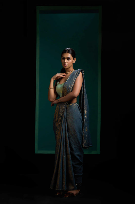 Peacock Blue Zari Pure Cotton Saree