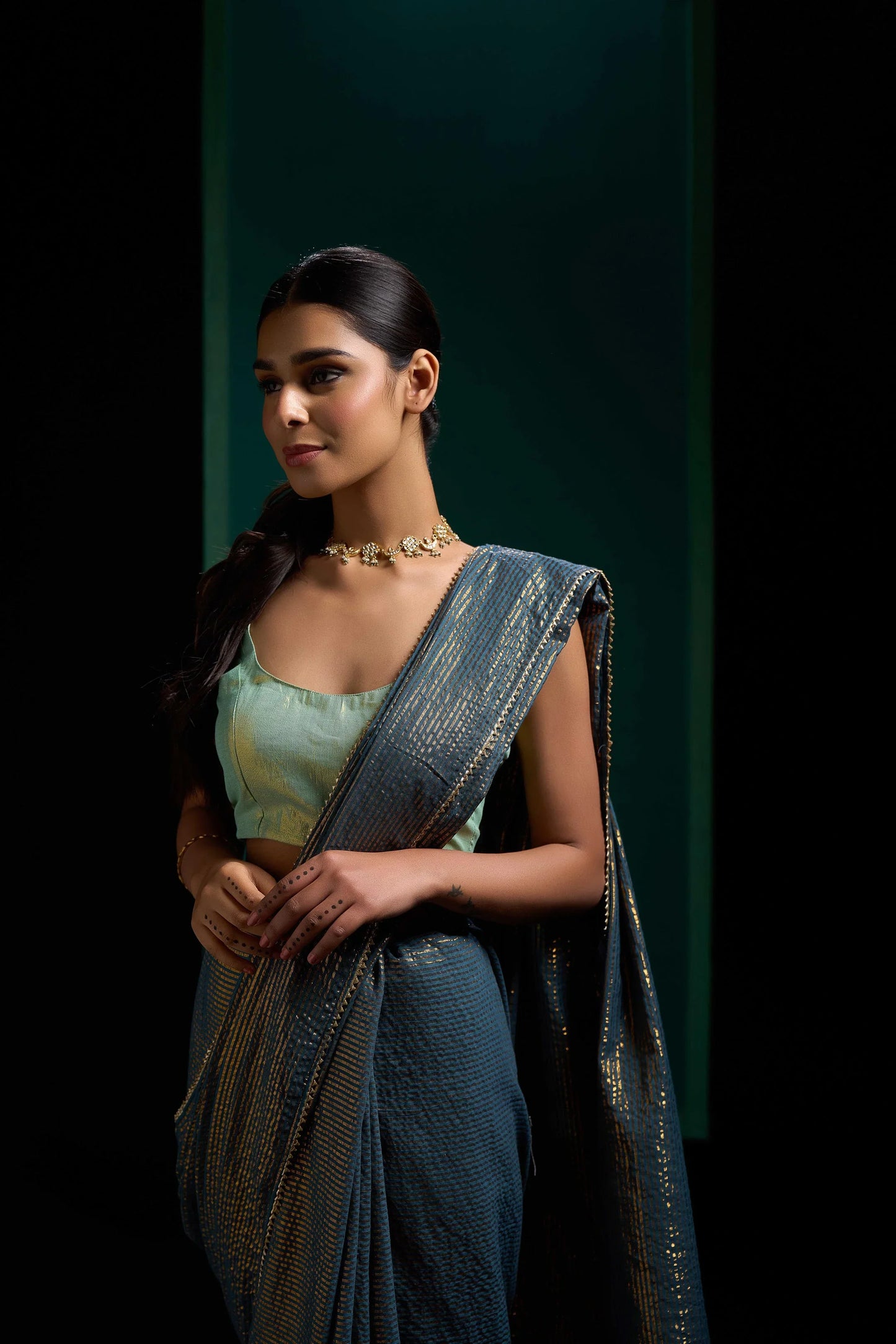 Peacock Blue Zari Pure Cotton Saree